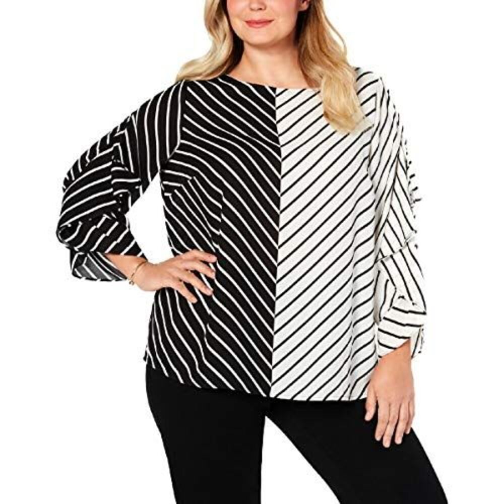 Alfani Plus Size Colorblocked Ruffle-Sleeve Top